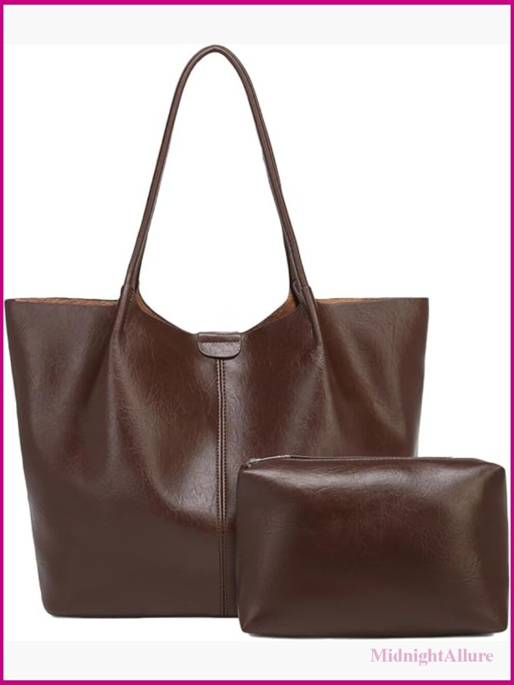 Spacious Hobo Tote Bag Soft Leather With Interior Pouch For Work Travel